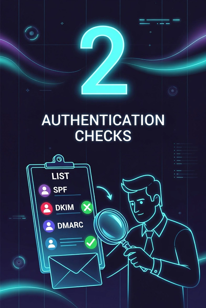 Authentication checks illustration showing SPF, DKIM, and DMARC verification
