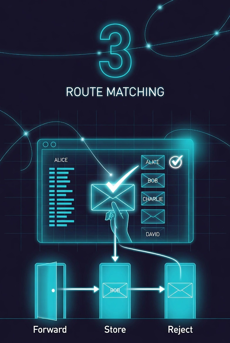 Route matching illustration showing rules deciding how each recipient is handled