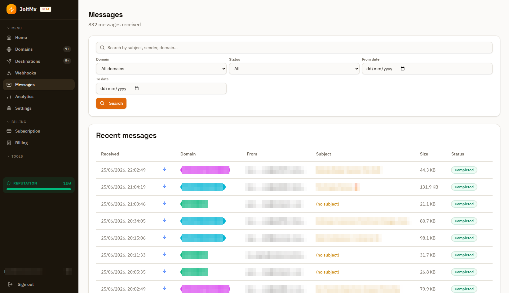 A searchable history of every message received across all your domains