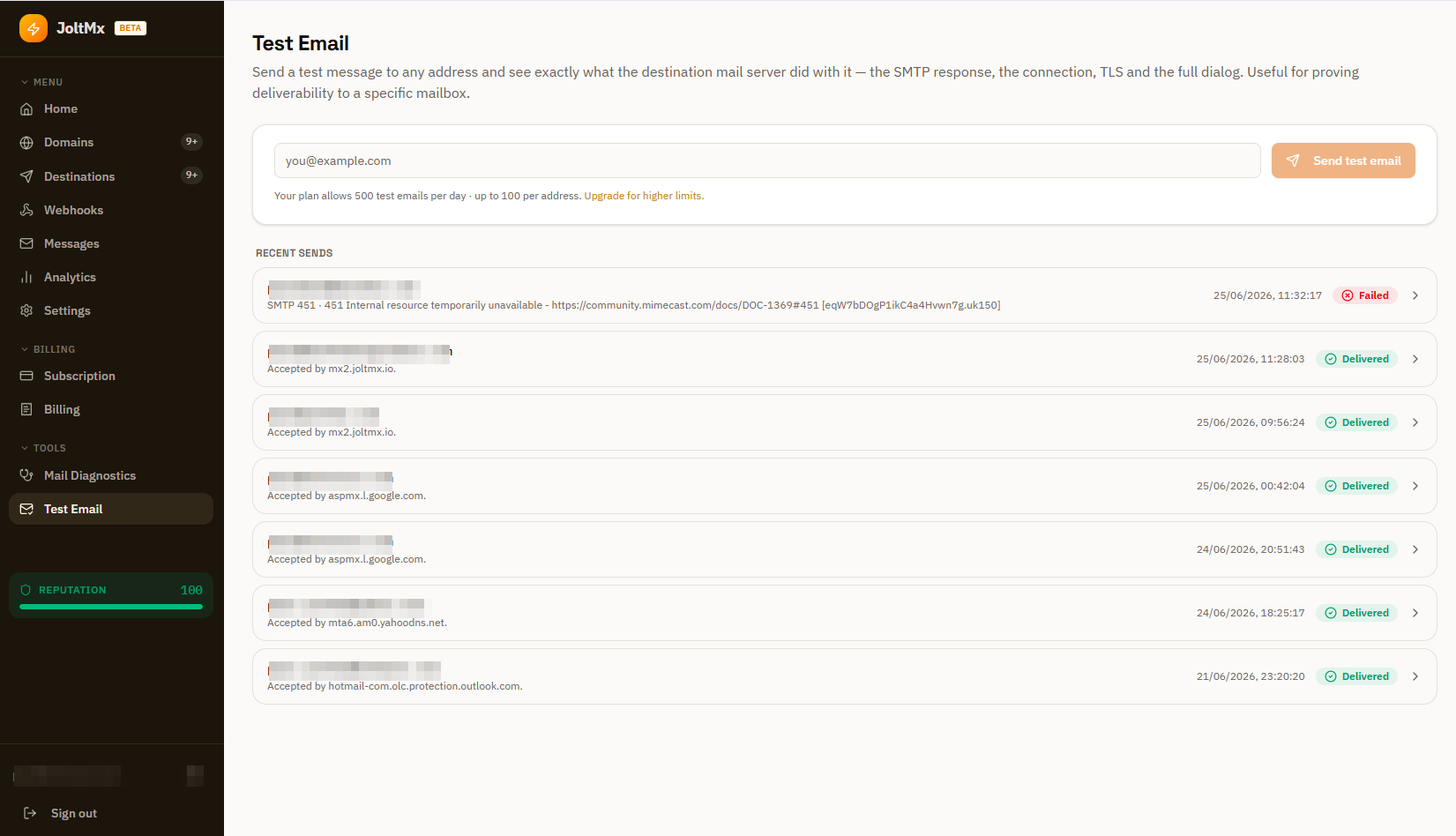 Send a test message to any address and see what the destination mail server did with it